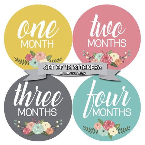 Months In Motion - Baby Month Stickers - Monthly Baby Sticker for Girls - Floral