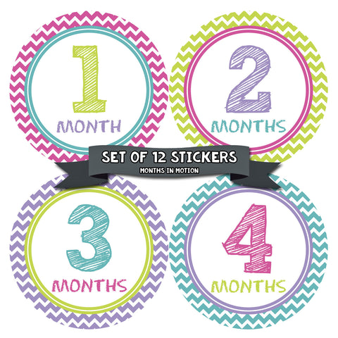Baby Month Stickers Baby Girl Chevron Months 1-12 Monthly Age Sticker