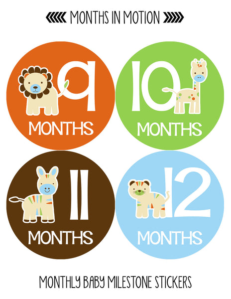 Months in Motion 047 Monthly Baby Stickers Baby Animals Months 1-12  Milestone