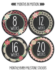 Months in Motion 914 Pregnancy Baby Bump Belly Stickers Maternity Week Sticker - Monthly Baby Sticker