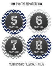Baby Month Stickers | 12 Monthly Milestone Stickers for Baby Boy (1032) - Monthly Baby Sticker