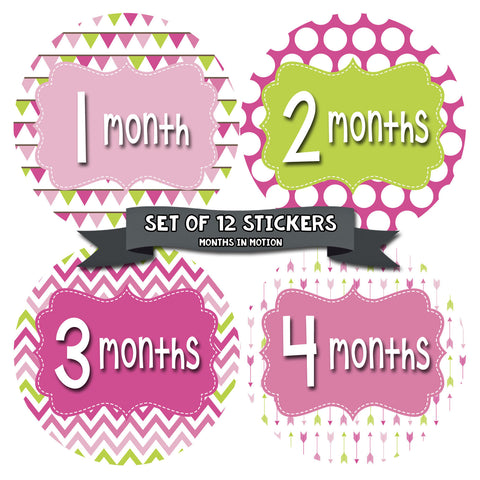 Monthly Baby Stickers Baby Girl Month 1-12 Milestone Age Sticker Photo Prop