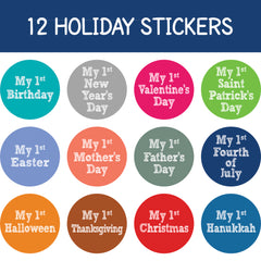 36 Sticker Set Baby Boy Monthly Milestone Stickers for 1st Year | Includes Months, Milestones, and Holidays