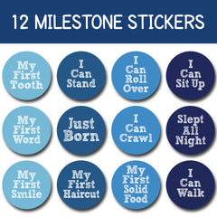 36 Sticker Set Baby Boy Monthly Milestone Stickers for 1st Year | Includes Months, Milestones, and Holidays