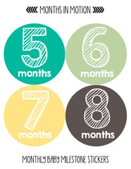 Months in Motion 143 Monthly Baby Stickers Milestone Age Sticker Photo Prop - Monthly Baby Sticker