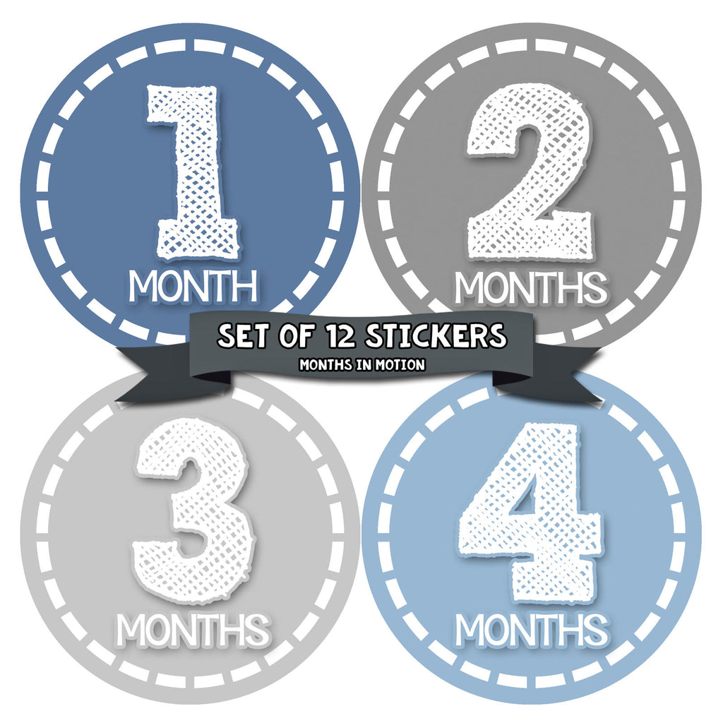 Months in Motion 371 Monthly Baby Stickers Baby Boy Months 1-12 Milestone Photo - Monthly Baby Sticker
