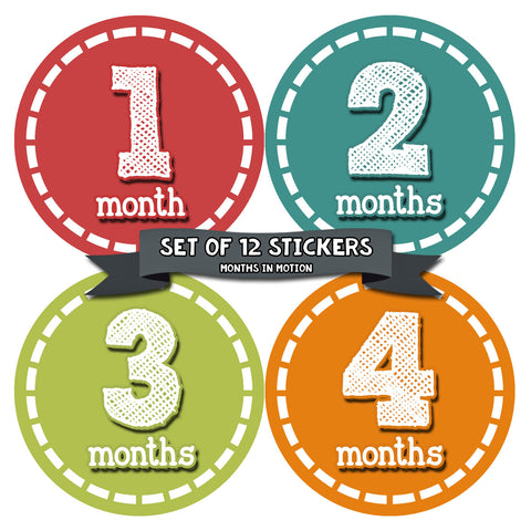 Months in Motion 078 Monthly Baby Stickers Baby Boy Month 1-12 Milestone Age