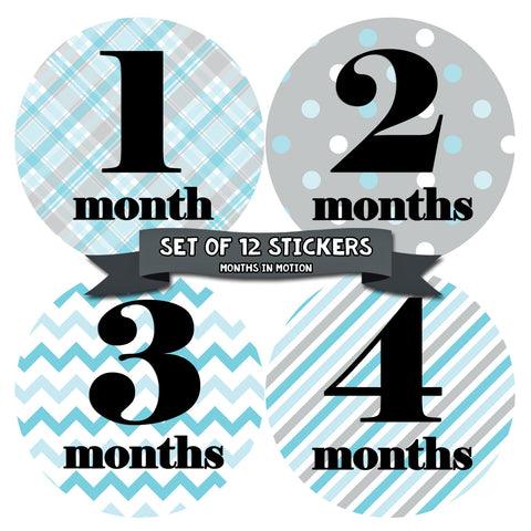Months in Motion 089 Monthly Baby Stickers Baby Boy Month 1-12 Milestone Age