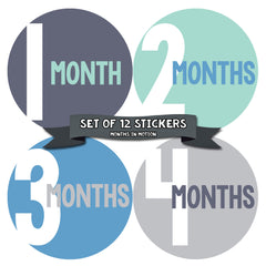 Months in Motion 298 Baby Month Stickers for Newborn Boy Blue Green - Monthly Baby Sticker