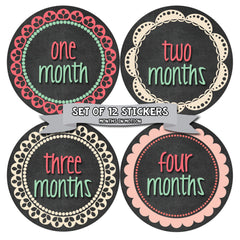 Months in Motion 391 Monthly Baby Stickers Baby Girl - Months 1-12 - Chalkboard - Monthly Baby Sticker