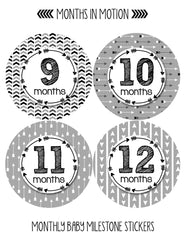 MONTHS IN MOTION Monthly Baby Stickers Infant UNISEX Month Milestone Photo Prop - Monthly Baby Sticker