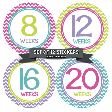 Months in Motion 902 Pregnancy Baby Bump Stickers Maternity Week Sticker Chevron
