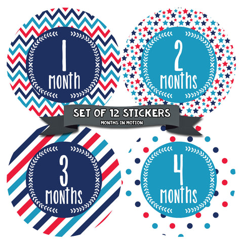 Months In Motion - Baby Month Stickers - Monthly Baby Sticker for Boys (1081)
