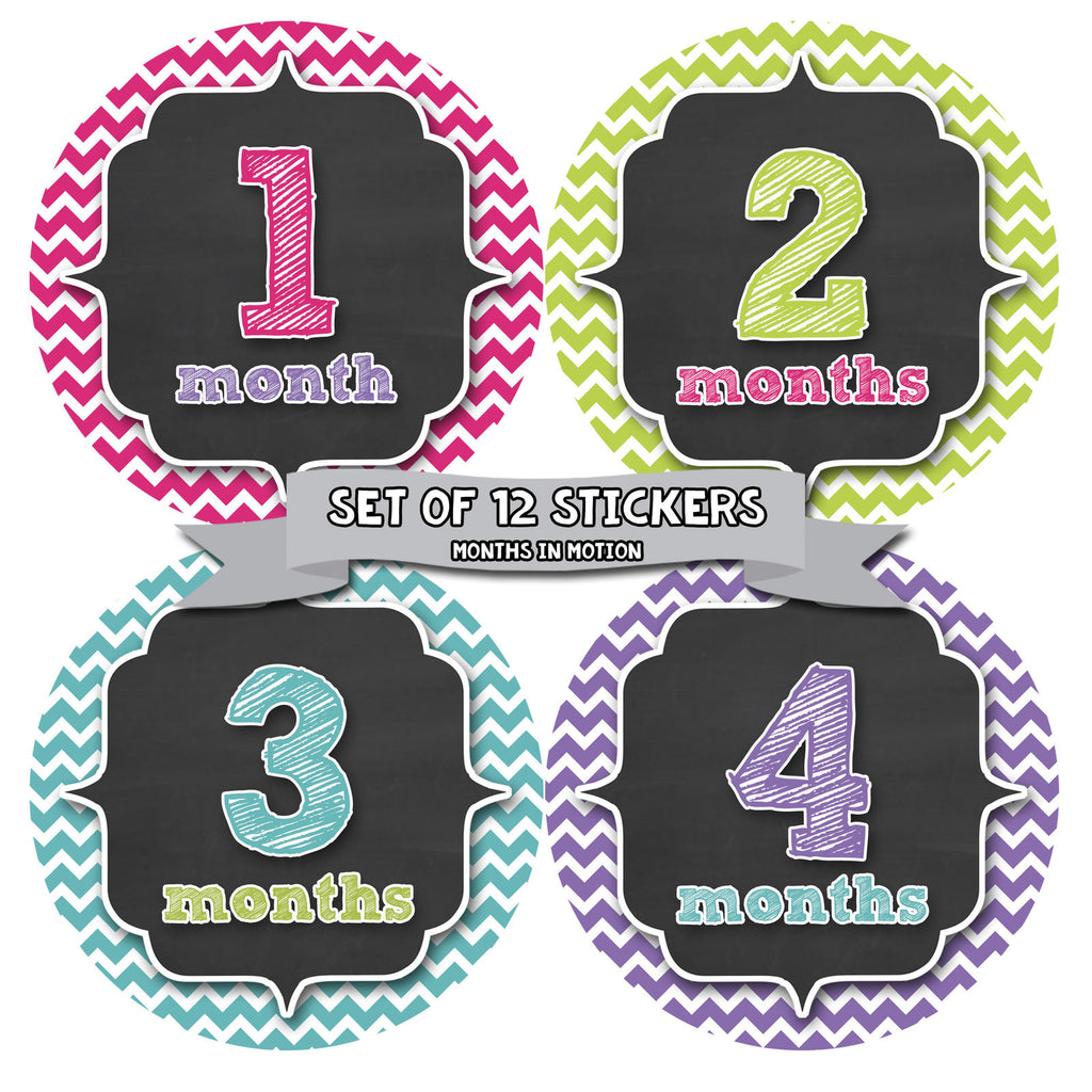 Months in Motion 331 Monthly Baby Stickers Baby Girl Chevron Months 1-12 - Monthly Baby Sticker