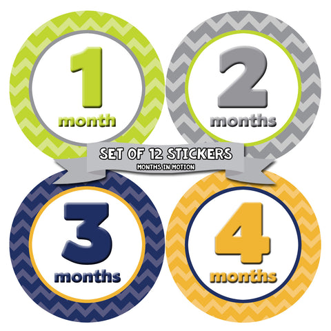 Months in Motion 008 Monthly Baby Stickers Baby Boy Months 1-12 Milestone
