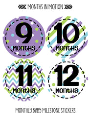 Months in Motion 274 Baby Month Stickers for Newborn Girl Purple Colorful Design - Monthly Baby Sticker