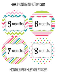 MONTHS IN MOTION Monthly Newborn Baby GIRL Milestone Stickers Photo Prop