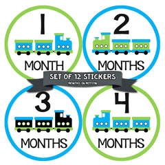 Monthly Baby Stickers Boy Trains Month 1-12 Milestone - Monthly Baby Sticker