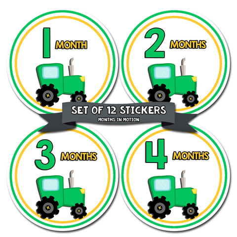 Months in Motion 039 Monthly Baby Stickers Baby Boy Months 1-12 Tractor