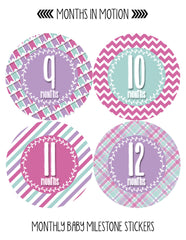Months in Motion 395 Monthly Baby Stickers Baby Girl Months 1-12 Milestone - Monthly Baby Sticker