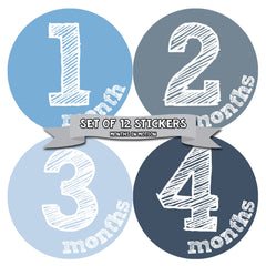 MONTHS IN MOTION Monthly Baby Photo Milestone Month Age Growth Stickers for Boy - Monthly Baby Sticker