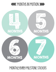 MONTHS IN MOTION Monthly Newborn Baby UNISEX Milestone Stickers DELUXE SET