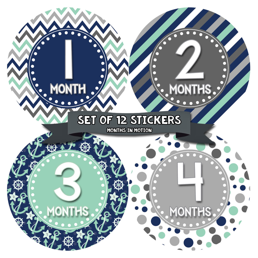 Months in Motion 412 Monthly Baby Stickers Boy Monthly Photo Milestone Month - Monthly Baby Sticker