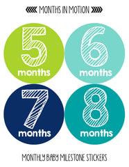Months in Motion 112 Monthly Baby Stickers Baby Boy Milestone Age Sticker Photo - Monthly Baby Sticker
