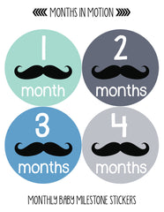 Months in Motion 154 Monthly Baby Stickers Boy Mustache 12 Month Milestone - Monthly Baby Sticker