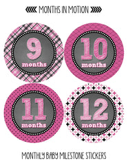 Monthly Baby Stickers Baby Girl Month 1-12 Milestone Age Sticker Photo Prop - Monthly Baby Sticker