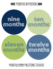 MONTHS IN MOTION Monthly Newborn Baby BOY Milestone Stickers Photo Prop