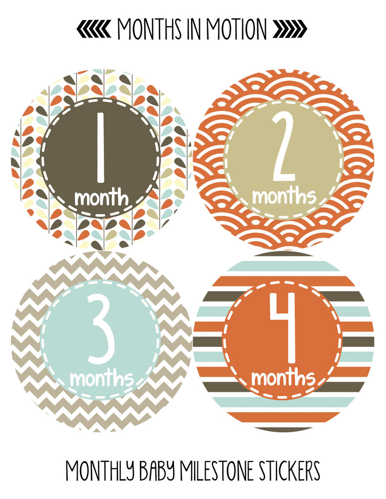 Months in Motion 379 Monthly Baby Stickers Baby Boy Months 1-12 Milestone - Monthly Baby Sticker