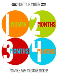 Months in Motion 290 Baby Month Stickers for Newborn Boy Red Blue Orange - Monthly Baby Sticker