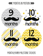 Months in Motion 152 Monthly Baby Stickers Newborn Boy Mustache Months 1-12 - Monthly Baby Sticker
