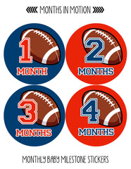 Monthly Baby Stickers Football Baby Boy Month 1-12 Milestone Age Sticker - Monthly Baby Sticker