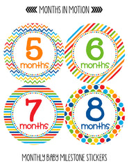 Months in Motion 318 Baby Boy Month Stickers for Newborn Primary Colors - Monthly Baby Sticker