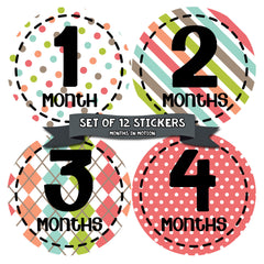 Months in Motion 267 Baby Month Stickers for Newborn Girl Colorful Design - Monthly Baby Sticker