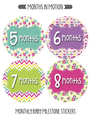 MONTHS IN MOTION Monthly Baby Photo Milestone Month Age Growth Stickers for Girl - Monthly Baby Sticker