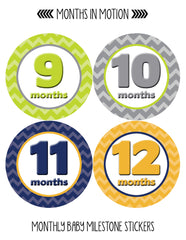 Months in Motion 008 Monthly Baby Stickers Baby Boy Months 1-12 Milestone - Monthly Baby Sticker