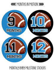 Monthly Baby Stickers Football Baby Boy Month 1-12 Milestone Age Sticker - Monthly Baby Sticker
