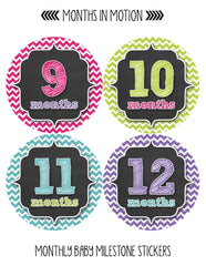 Months in Motion 331 Monthly Baby Stickers Baby Girl Chevron Months 1-12 - Monthly Baby Sticker