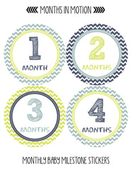 Months in Motion 292 Monthly Baby Sticker Baby Boy Months 1-12 Chevron Milestone - Monthly Baby Sticker