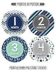 Months in Motion 412 Monthly Baby Stickers Boy Monthly Photo Milestone Month - Monthly Baby Sticker