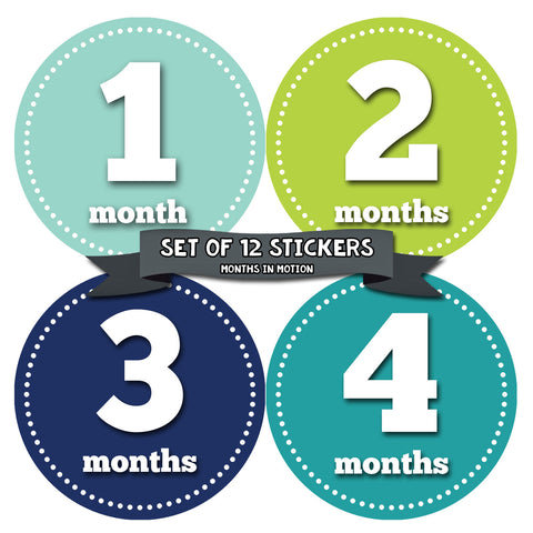 Months in Motion 060 Monthly Baby Stickers Baby Boy Month 1-12 Milestone Photo