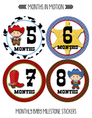 Months in Motion 341 Monthly Baby Stickers Baby Boy Months 1-12 Cowboy Western - Monthly Baby Sticker