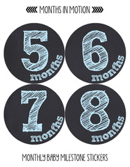 MONTHS IN MOTION Monthly Newborn Baby BOY Milestone Stickers Photo Prop