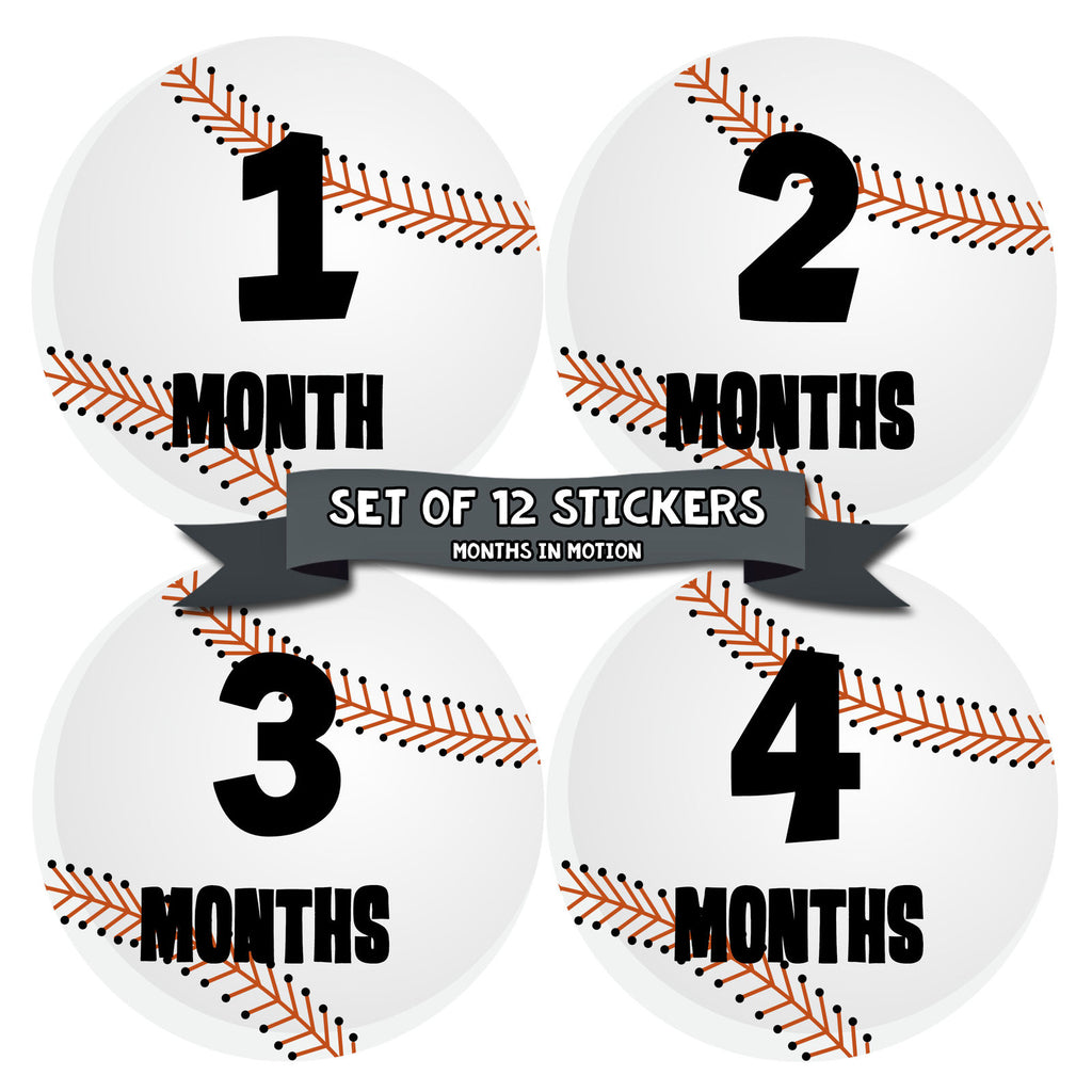 Baby Month Stickers for Newborn Boy Baseball Monthly Milestone (224) - Monthly Baby Sticker