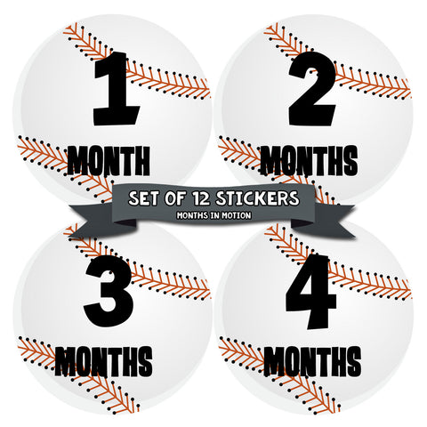 Baby Month Stickers for Newborn Boy Baseball Monthly Milestone (224)