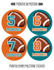 Monthly Baby Stickers Football Baby Boy Month 1-12 Milestone Age Sticker Photo - Monthly Baby Sticker