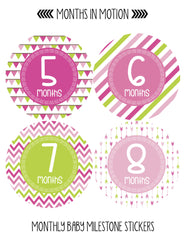 Months in Motion 377 Monthly Baby Stickers Baby Girl Month 1-12 Milestone - Monthly Baby Sticker